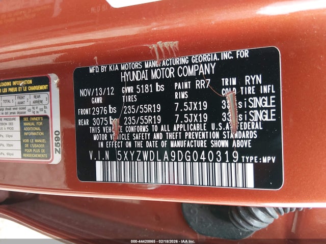 Aukcja sprzedaży 2013 Hyundai Santa Fe Sport 2.0t, vin: 5XYZWDLA9DG040319, numer aukcji: 44420865