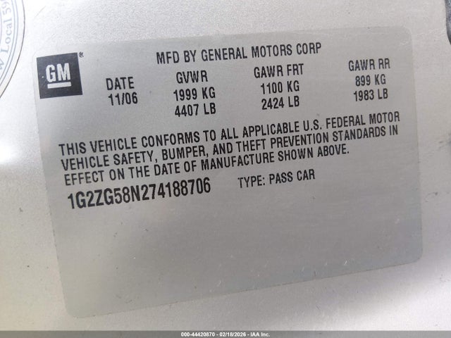 Продажа на аукционе авто 2007 Pontiac G6, vin: 1G2ZG58N274188706, номер лота: 44420870