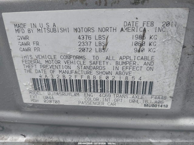 Aukcja sprzedaży 2011 Mitsubishi Galant Fe, vin: 4A32B2FF8BE021854, numer aukcji: 44420889