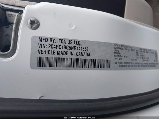 Продаж на аукціоні авто 2022 Chrysler Pacifica Touring L, vin: 2C4RC1BG5NR141884, номер лоту: 44420907