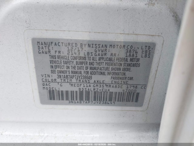 3N1AB7AP7JY238649 Nissan SENTRA SR