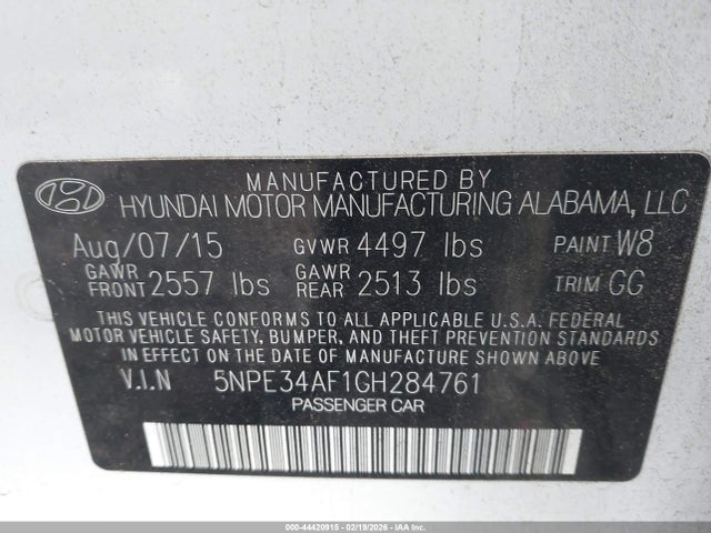5NPE34AF1GH284761 Hyundai Sonata Limited