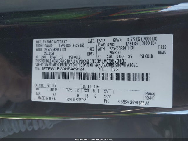 Продаж на аукціоні авто 2017 Ford F-150 King Ranch, vin: 1FTEW1EG9HFA89124, номер лоту: 44420921