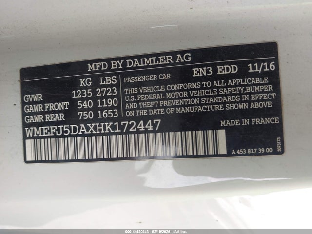 Продаж на аукціоні авто 2017 Smart Fortwo Pure, vin: WMEFJ5DAXHK172447, номер лоту: 44420943
