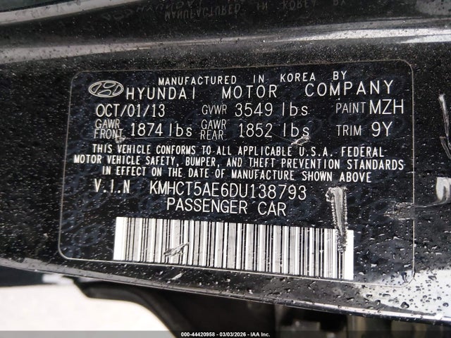 2013 HYUNDAI ACCENT KMHCT5AE6DU138793 Photo 8