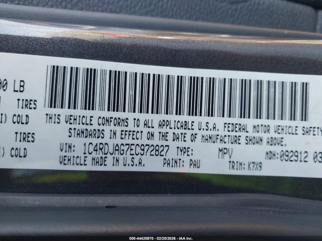 44420970 :رقم المزاد ، 1C4RDJAG7EC972827 vin ، 2014 Dodge Durango Sxt مزاد بيع