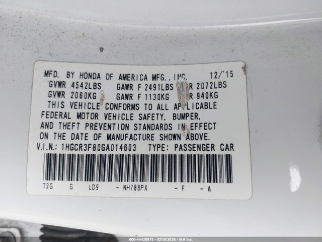 1HGCR3F80GA014603 Honda Accord Ex-l V-6