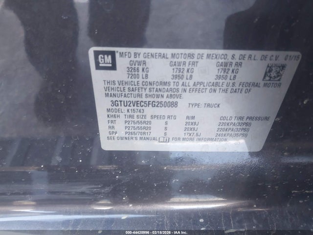 3GTU2VEC5FG250088 GMC Sierra 1500 Slt
