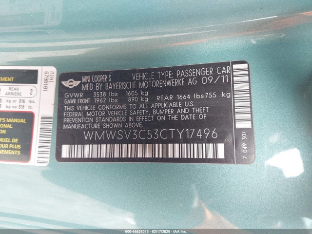 2012 MINI COOPER S WMWSV3C53CTY17496 Photo 8