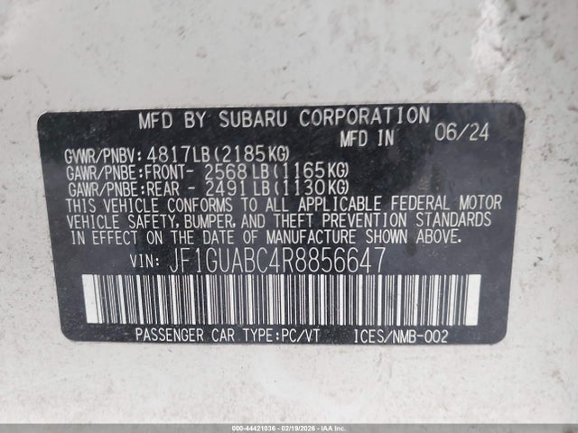 Aukcja sprzedaży 2024 Subaru Impreza Base 5-door, vin: JF1GUABC4R8856647, numer aukcji: 44421036