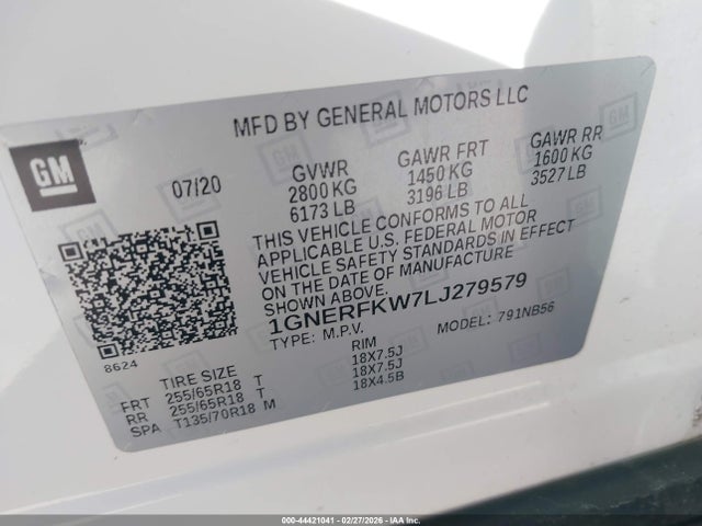 1GNERFKW7LJ279579 Chevrolet Traverse Fwd Ls
