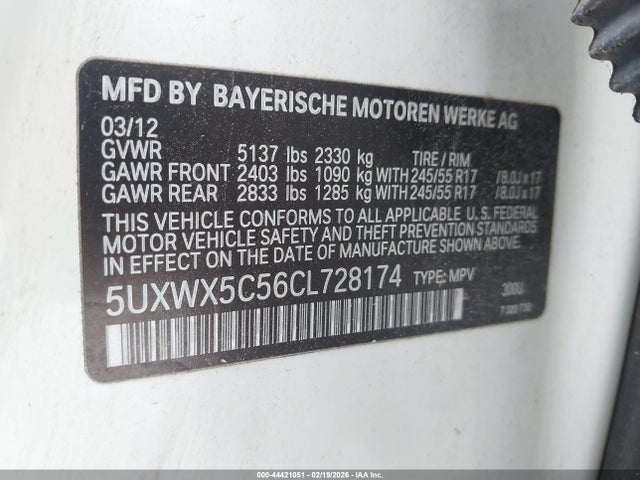 Aukcja sprzedaży 2012 Bmw X3 Xdrive28i, vin: 5UXWX5C56CL728174, numer aukcji: 44421051
