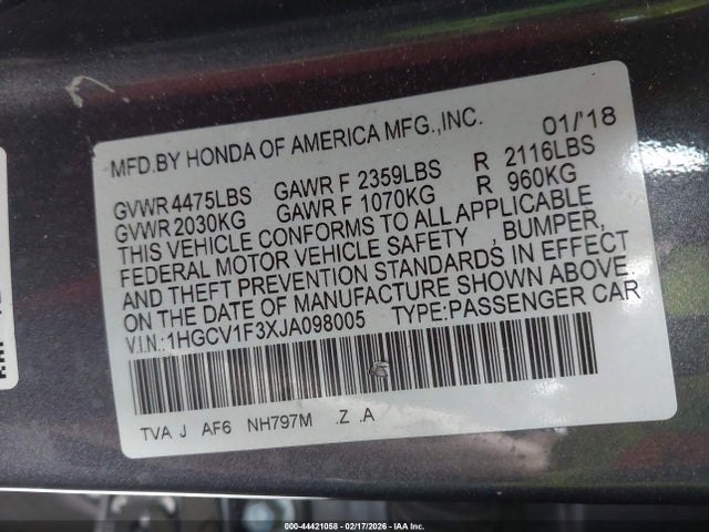 1HGCV1F3XJA098005 Honda Accord Sport
