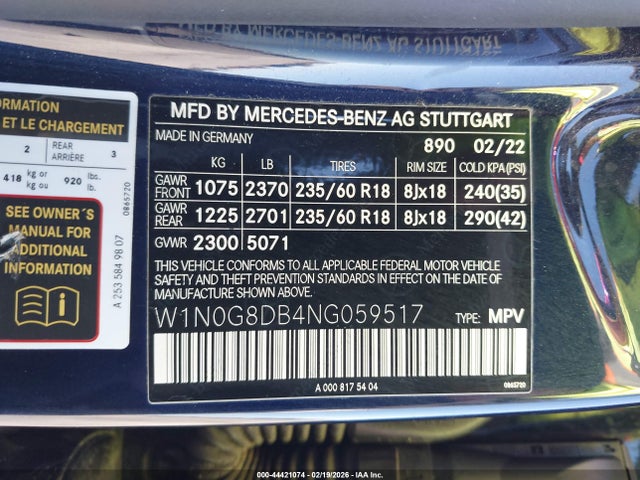 W1N0G8DB4NG059517 Mercedes-Benz Glc 300 Suv