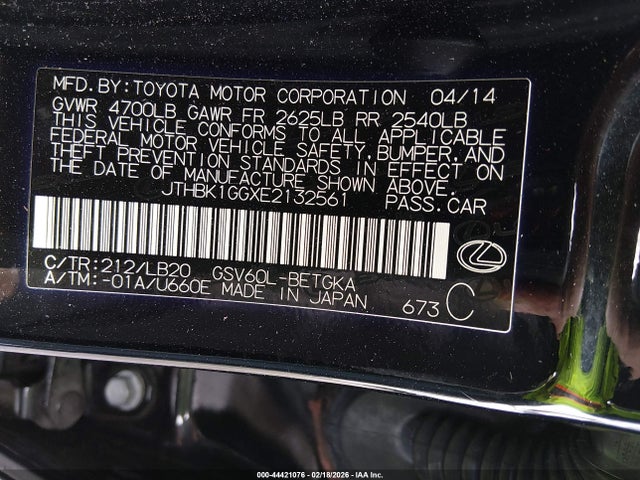 Продажа на аукционе авто 2014 Lexus Es 350, vin: JTHBK1GGXE2132561, номер лота: 44421076