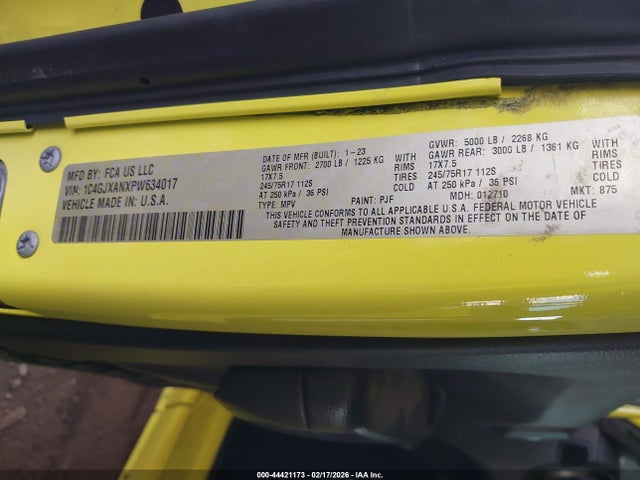 2023 Jeep Wrangler 2-door Sport 4x4 მანქანა იყიდება აუქციონზე, vin: 1C4GJXANXPW634017, აუქციონის ნომერი: 44421173