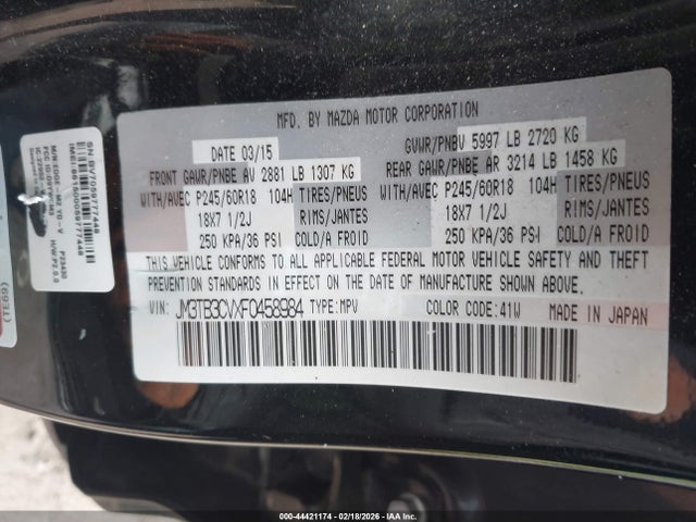 Продаж на аукціоні авто 2015 Mazda Cx-9 Touring, vin: JM3TB3CVXF0458984, номер лоту: 44421174