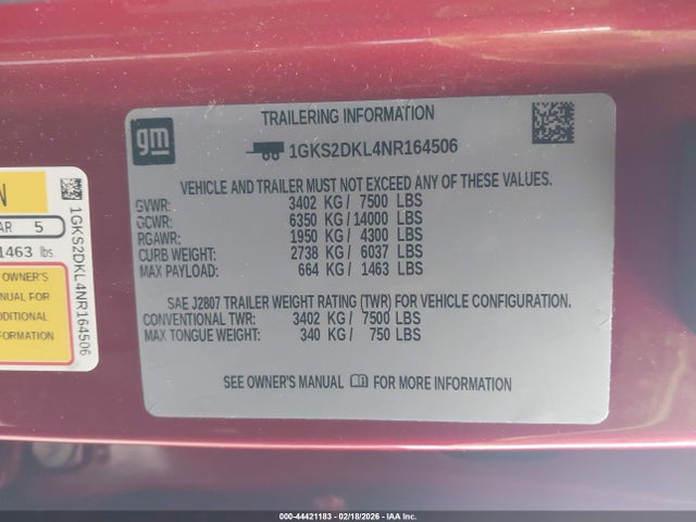 1GKS2DKL4NR164506 GMC Yukon 4wd Denali