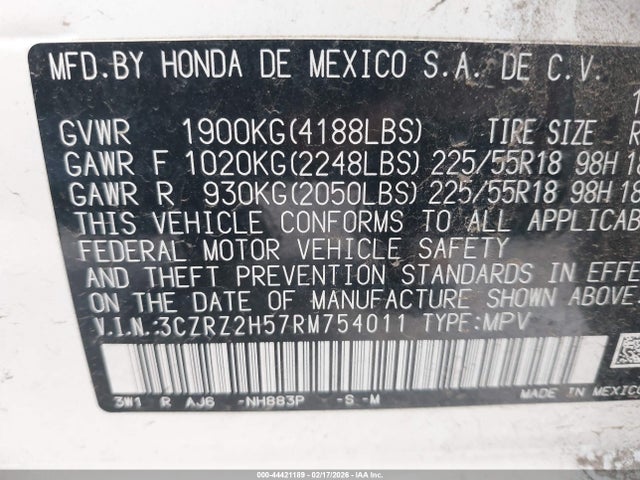 3CZRZ2H57RM754011 Honda Hr-v Awd Sport/awd Sport W/o Bsi