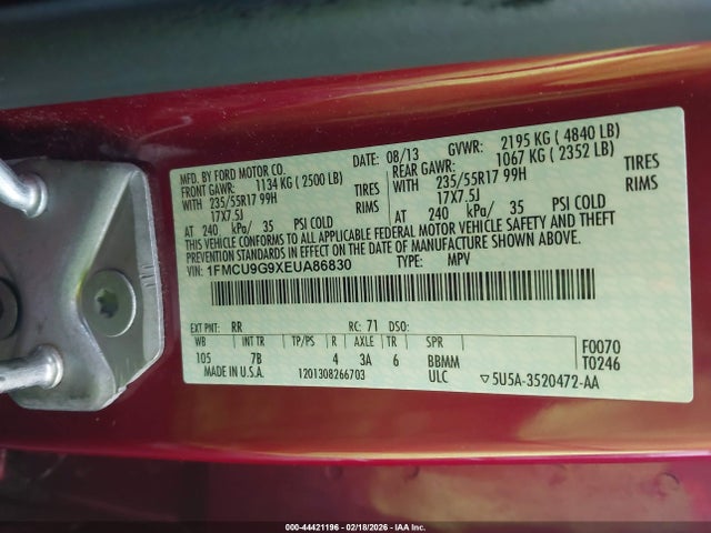Ford ESCAPE SE 2014 1FMCU9G9XEUA86830 Image 9