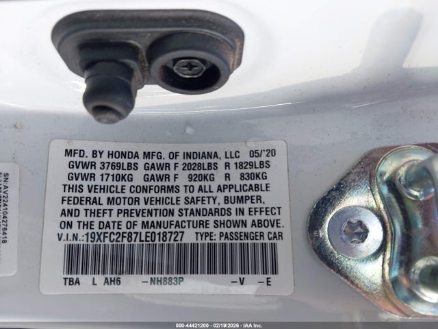 Продажа на аукционе авто 2020 Honda Civic Sport, vin: 19XFC2F87LE018727, номер лота: 44421200