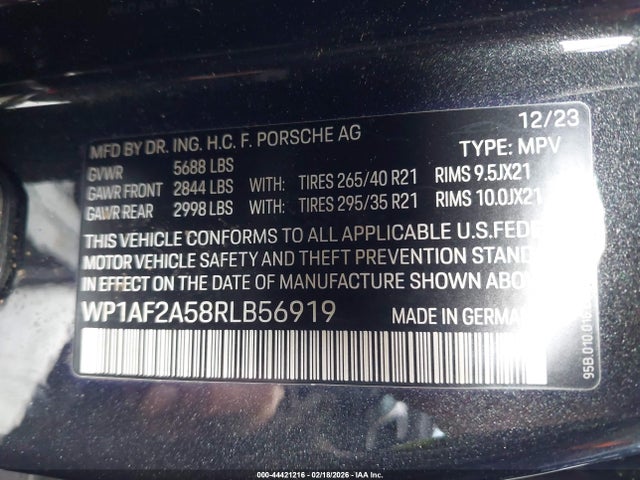 Aukcja sprzedaży 2024 Porsche Macan Gts, vin: WP1AF2A58RLB56919, numer aukcji: 44421216