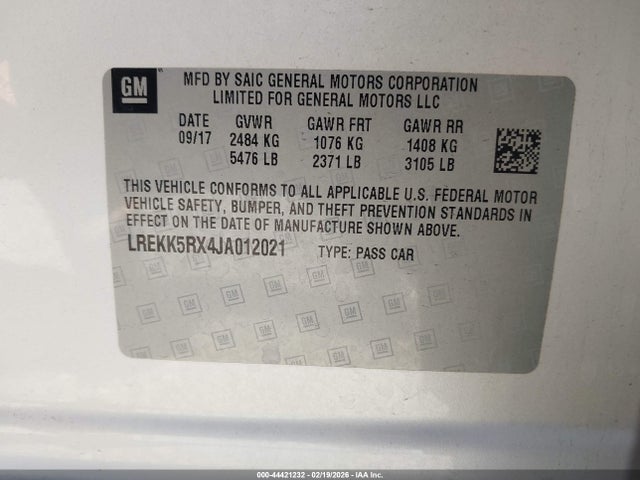 44421232 :رقم المزاد ، LREKK5RX4JA012021 vin ، 2018 Cadillac Ct6 Plug-in Standard مزاد بيع