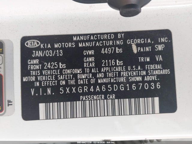 Aukcja sprzedaży 2013 Kia Optima Sx, vin: 5XXGR4A65DG167036, numer aukcji: 44421239
