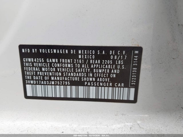 Продаж на аукціоні авто 2018 Volkswagen Golf Sportwagen Tsi S/tsi Se, vin: 3VWD17AU3JM752795, номер лоту: 44421244