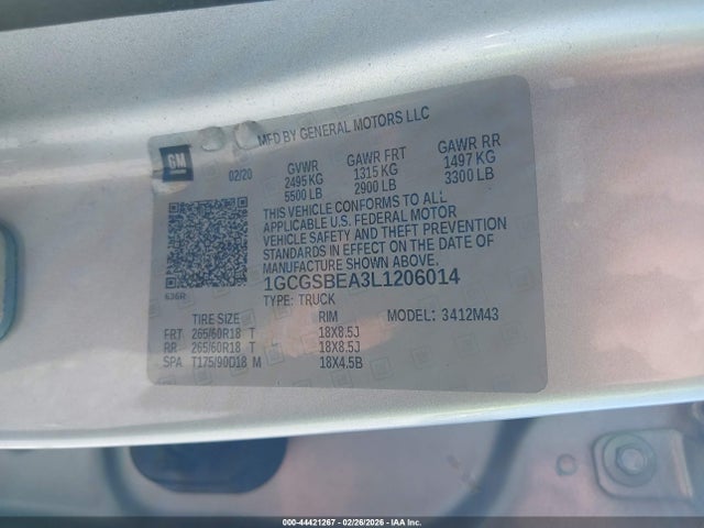 1GCGSBEA3L1206014 Chevrolet Colorado 2wd Short Box Wt