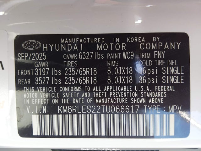 KM8RLES22TU066617 Hyundai Palisade Sel 7p