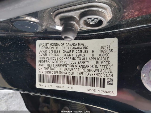 2021 HONDA CIVIC 2HGFC2F69MH541558 Photo 8