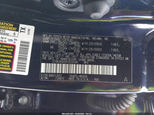 5TDKDRBH0PS020499 Toyota Highlander Limited