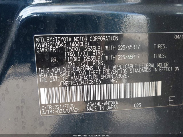 JTMBFREV0HJ708156 Toyota RAV4 LE