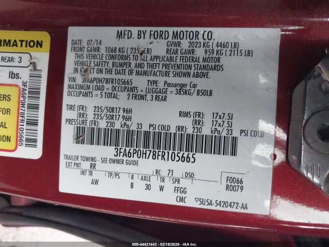 3FA6P0H78FR105665 Ford FUSION SE
