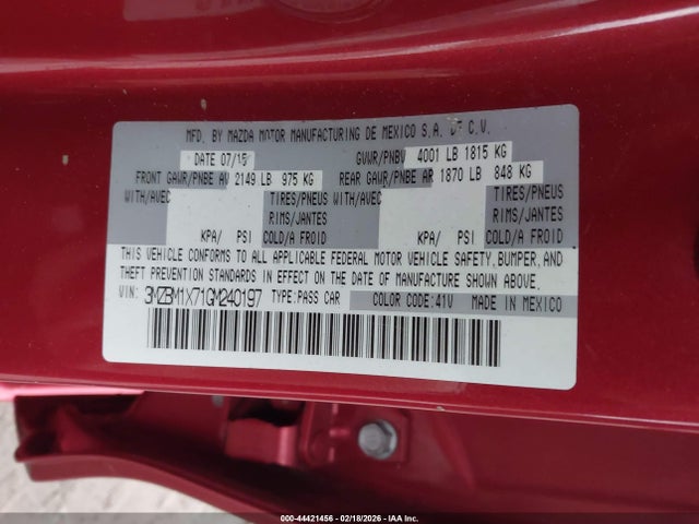 44421456 :رقم المزاد ، 3MZBM1X71GM240197 vin ، 2016 Mazda Mazda3 I Grand Touring مزاد بيع