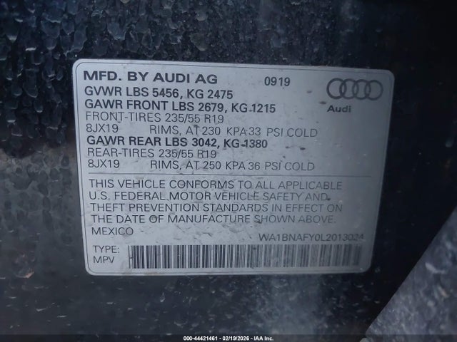 2020 Audi Q5 Premium Plus 45 Tfsi Quattro S Tronic მანქანა იყიდება აუქციონზე, vin: WA1BNAFY0L2013024, აუქციონის ნომერი: 44421461