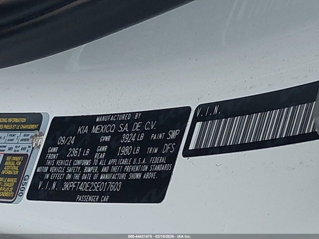 Aukcja sprzedaży 2025 Kia K4 Lxs, vin: 3KPFT4DE2SE017603, numer aukcji: 44421475