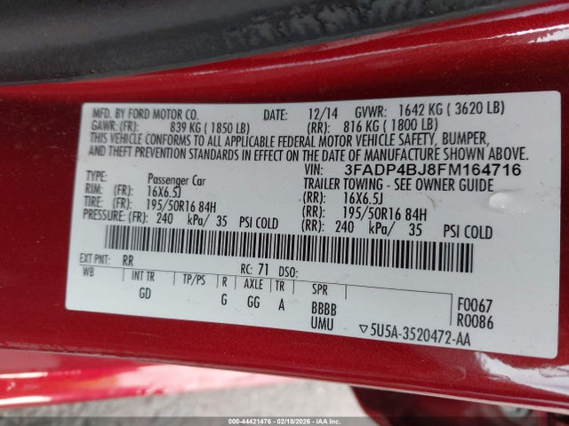 Ford FIESTA SE 2015 3FADP4BJ8FM164716 Image 9