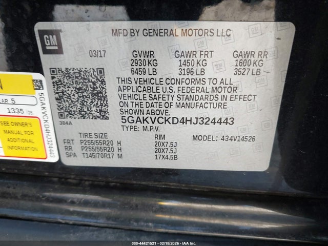 44421521 :رقم المزاد ، 5GAKVCKD4HJ324443 vin ، 2017 Buick Enclave Premium مزاد بيع
