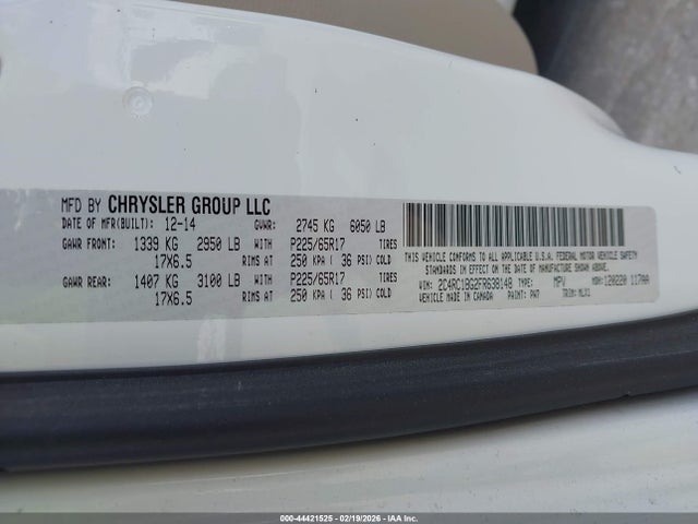 2015 Chrysler Town & Country Touring მანქანა იყიდება აუქციონზე, vin: 2C4RC1BG2FR638148, აუქციონის ნომერი: 44421525