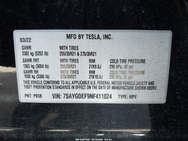 2022 TESLA MODEL Y 7SAYGDEF9NF411024 Photo 8