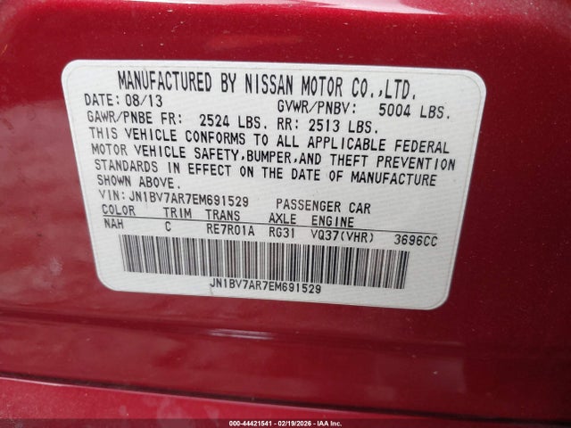 2014 Infiniti Q50 Premium მანქანა იყიდება აუქციონზე, vin: JN1BV7AR7EM691529, აუქციონის ნომერი: 44421541