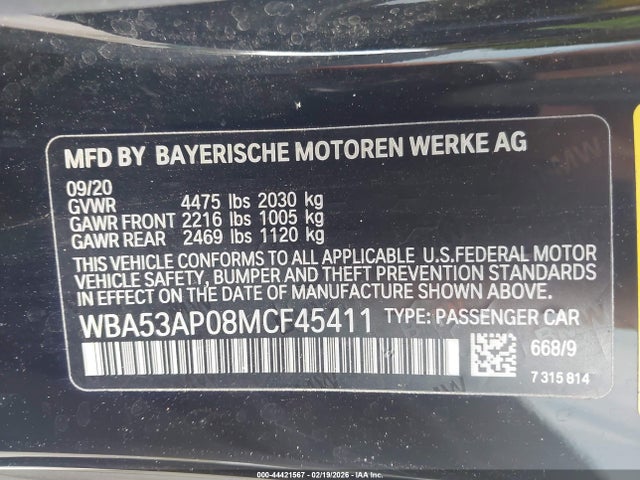 2021 Bmw 430i მანქანა იყიდება აუქციონზე, vin: WBA53AP08MCF45411, აუქციონის ნომერი: 44421567