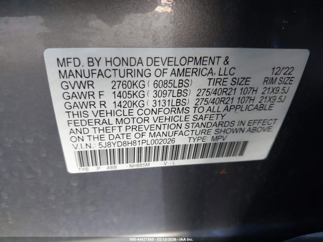 2023 Acura Mdx Type S W/advance Package მანქანა იყიდება აუქციონზე, vin: 5J8YD8H81PL002026, აუქციონის ნომერი: 44421569