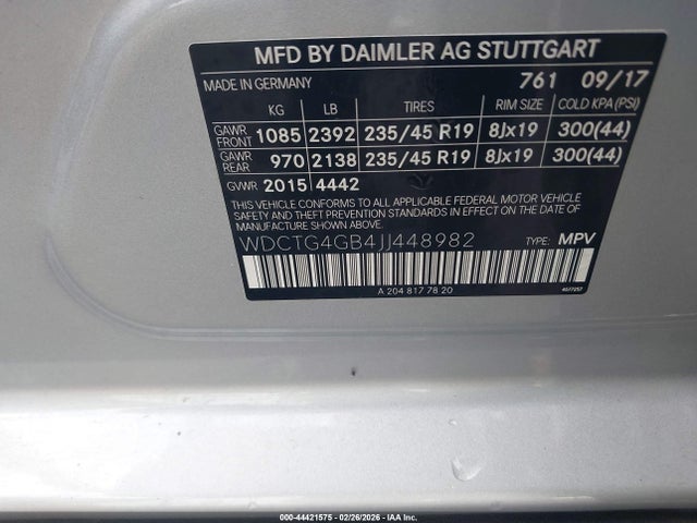 44421575 :رقم المزاد ، WDCTG4GB4JJ448982 vin ، 2018 Mercedes-benz Gla 250 4matic مزاد بيع
