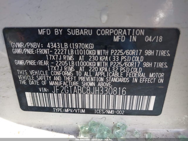 Subaru Crosstrek 2.0i Premium 2018 JF2GTABC8JH330816 Image 9