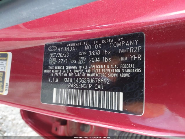 KMHLL4DG3RU678892 Hyundai ELANTRA SE