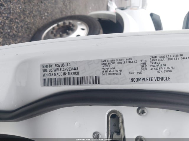 Продажа на аукционе авто 2023 Ram 4500 Chassis Tradesman/slt/laramie/limited, vin: 3C7WRLEL3PG531447, номер лота: 44421626