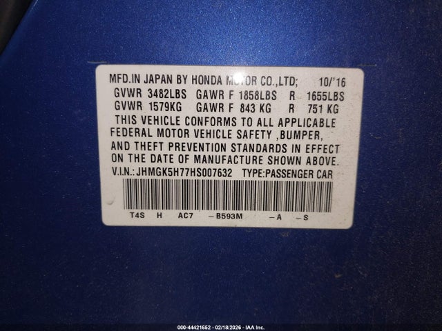 JHMGK5H77HS007632 Honda FIT EX